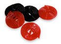 red and black licorice wheels